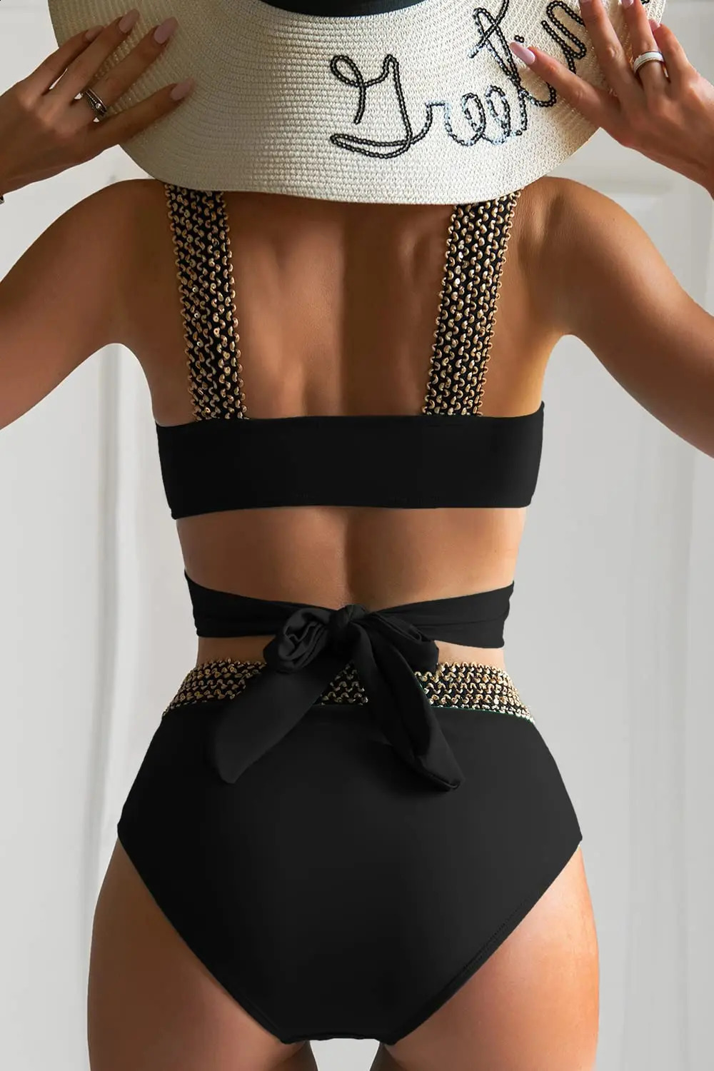 Cross High Waist Bikinis Women Black Swimwear Solid Swimsuit Female Beachwear Summer Bathers Bathing Suit Swimming 250319