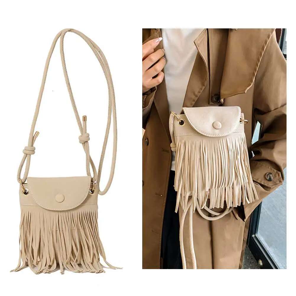 Fringe Design Messenger With Adjustable Strap Everyday Trendy Leather Shoulder Bag Tassel Solid Color Versatile