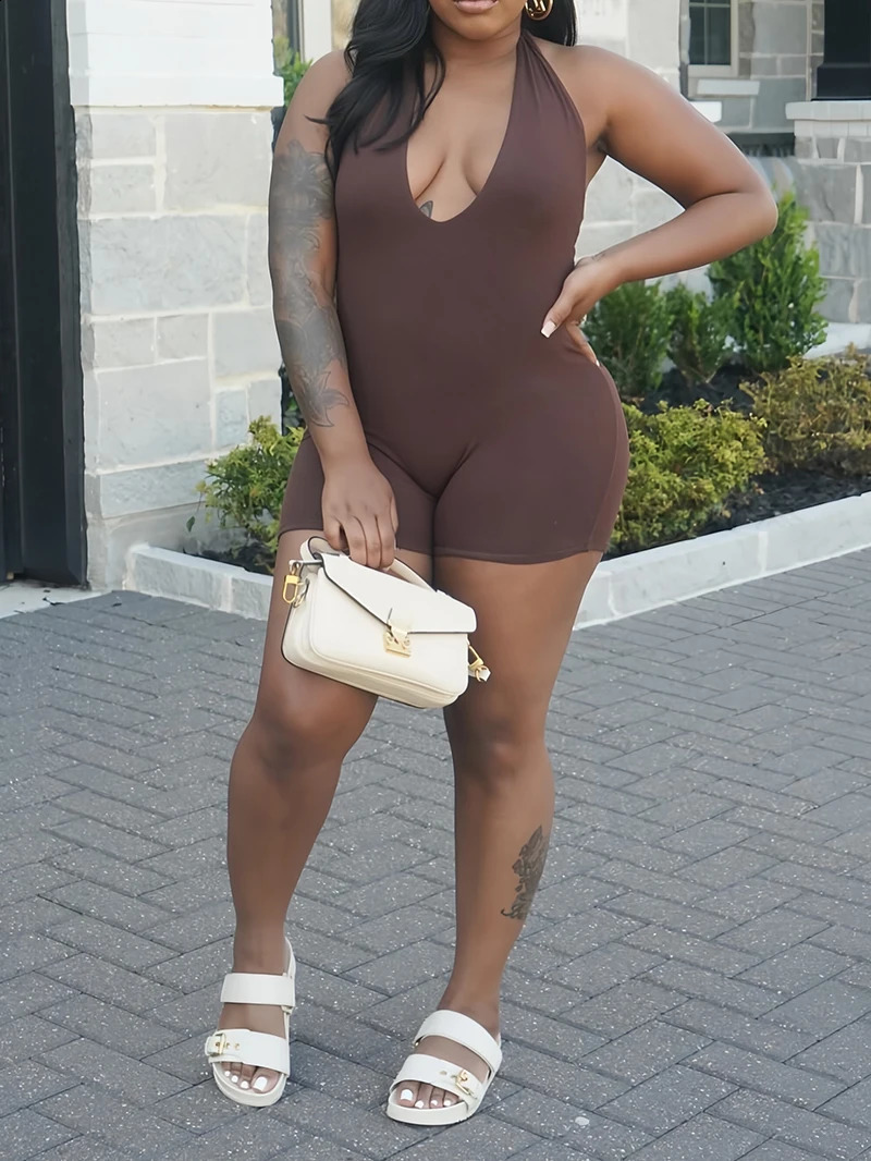 Skinny Solid Casual Sleeveless Y2K Backless Draped Sexy Skinny Playsuit Summer Women Fashion Romper Sport Rave Festival 250319