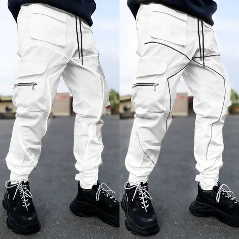 Men Casual Black Cargo Pants Oversize Striped Pocket Sweatpants Gym Sports Fitness Hip Hop Jogger Baggy Trousers Pantalon Hommes X250319