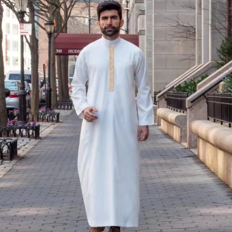 Muslim Robe Mo Arab Ethnic Style Sleeve Embroidery Festival Set for Casual Mens Abaya M-4XL 250318