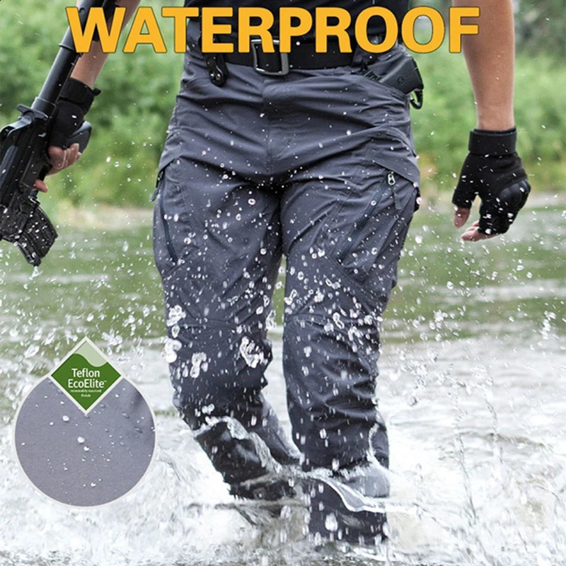 2025 Urban Tactical Pants Mens Cargo Trouser Outdoor Work Multi Pocket Waterproof Leisure Training Hiking Bag 250319