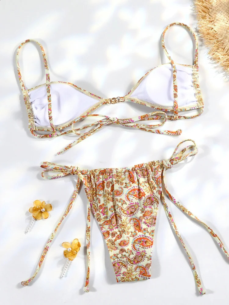 Miyouj Bandage swimsuit printed bikini set womens backless sexy low waist twopiece 250312