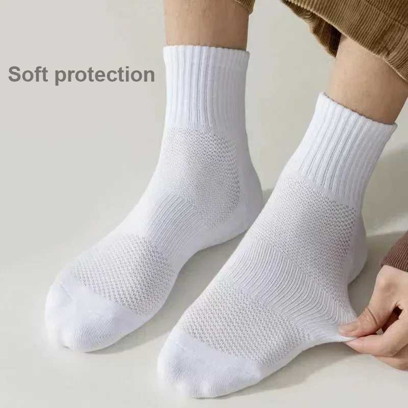 5 pairs of socks mens cotton deodorant winter towel bottom velvet tube white long socks thick sports basketball socks X250319