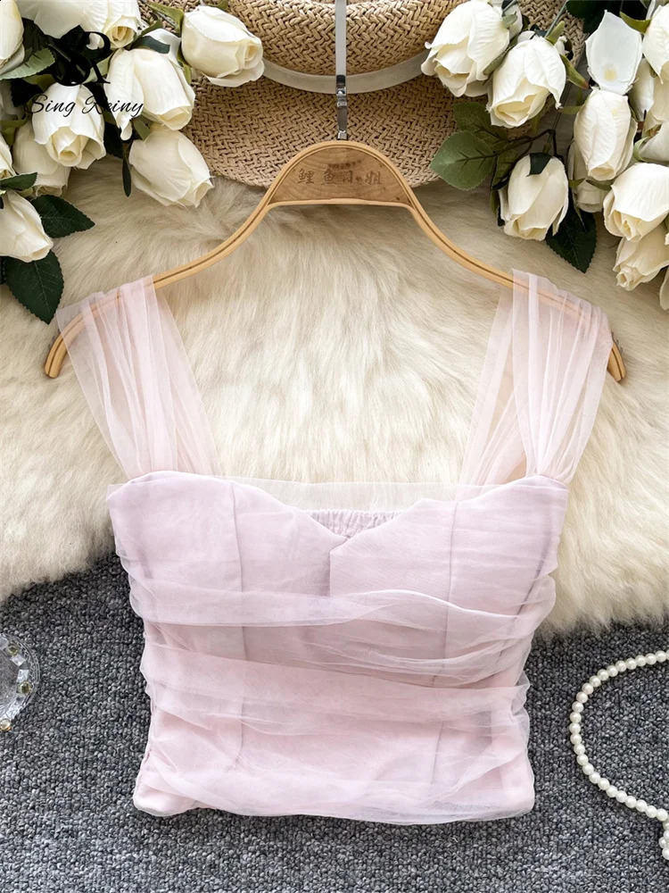 SINGREINY Sweet Gauze Female Sexy Camisole Sleeveless Short Elastic Sheath Camis Women Korean Style Fashion Streetwear Camisole 250319