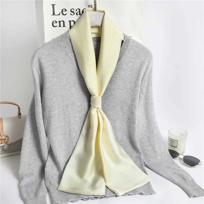 Solid color collar long hair scarf Fem silk satin neck scarf 14 * 145CM fashionable belt flat bag scarf 2023 X250319