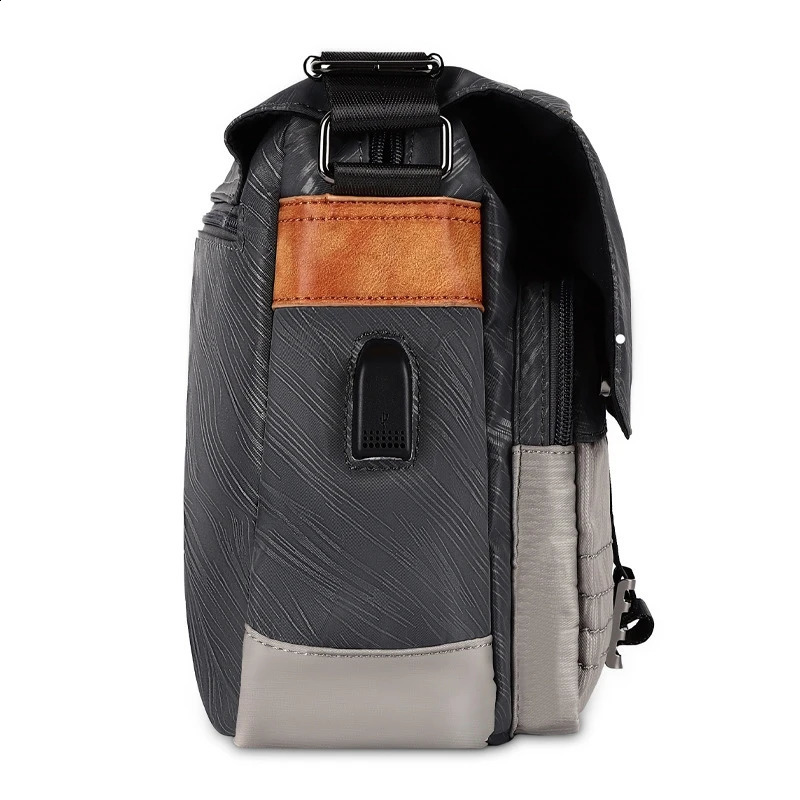 Retro Oxford Mens Shoulder Bag with Contrast Color Large Cross Body Bag and Multi functional Messenger Bag with External USB Interface 250318