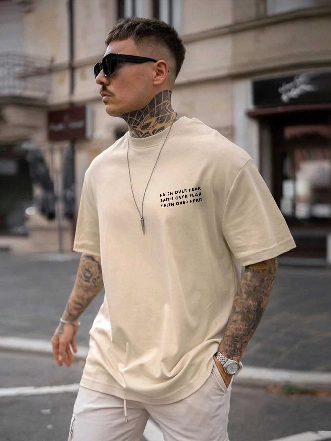Faith Over Fear Mens Cotton T-shirt Luxury Brand Fashion Large Size Top Leisure Short Sleeve Street Clothing Classic New Arrival T-shirt 4XLT250318