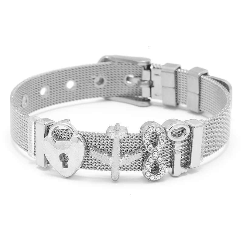 Fashion Adjustable Stainless Steel Mesh Bracelet Set Love Lock Charm Brand Bracelets Bangle For Woman Men Jewelry Gift