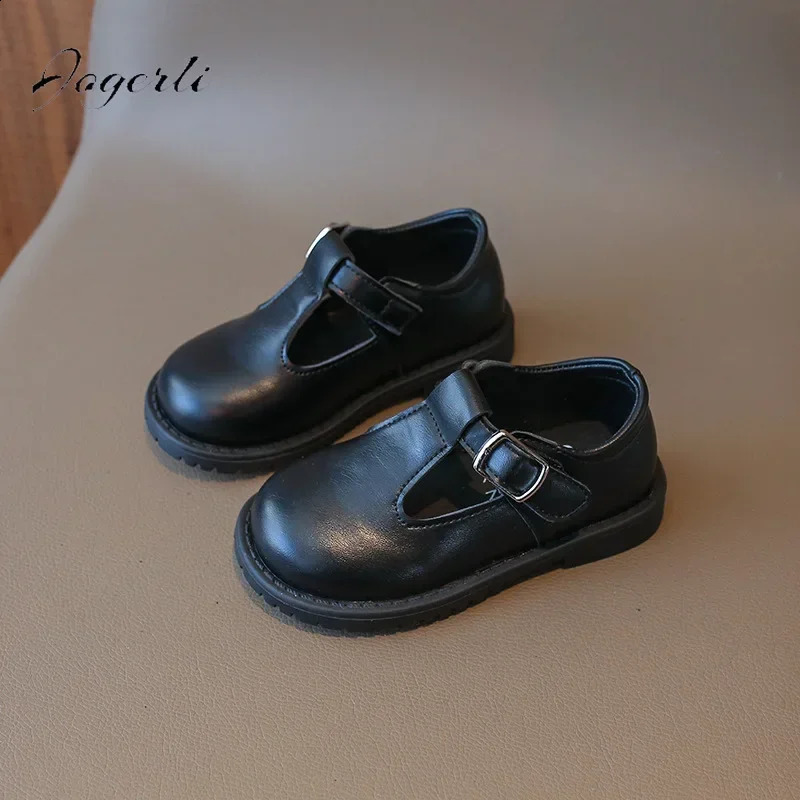 Girls Shoes Spring Fashion Edition Round Head PU Leather Flat Bottom Childrens Soft Student Loafer 250319
