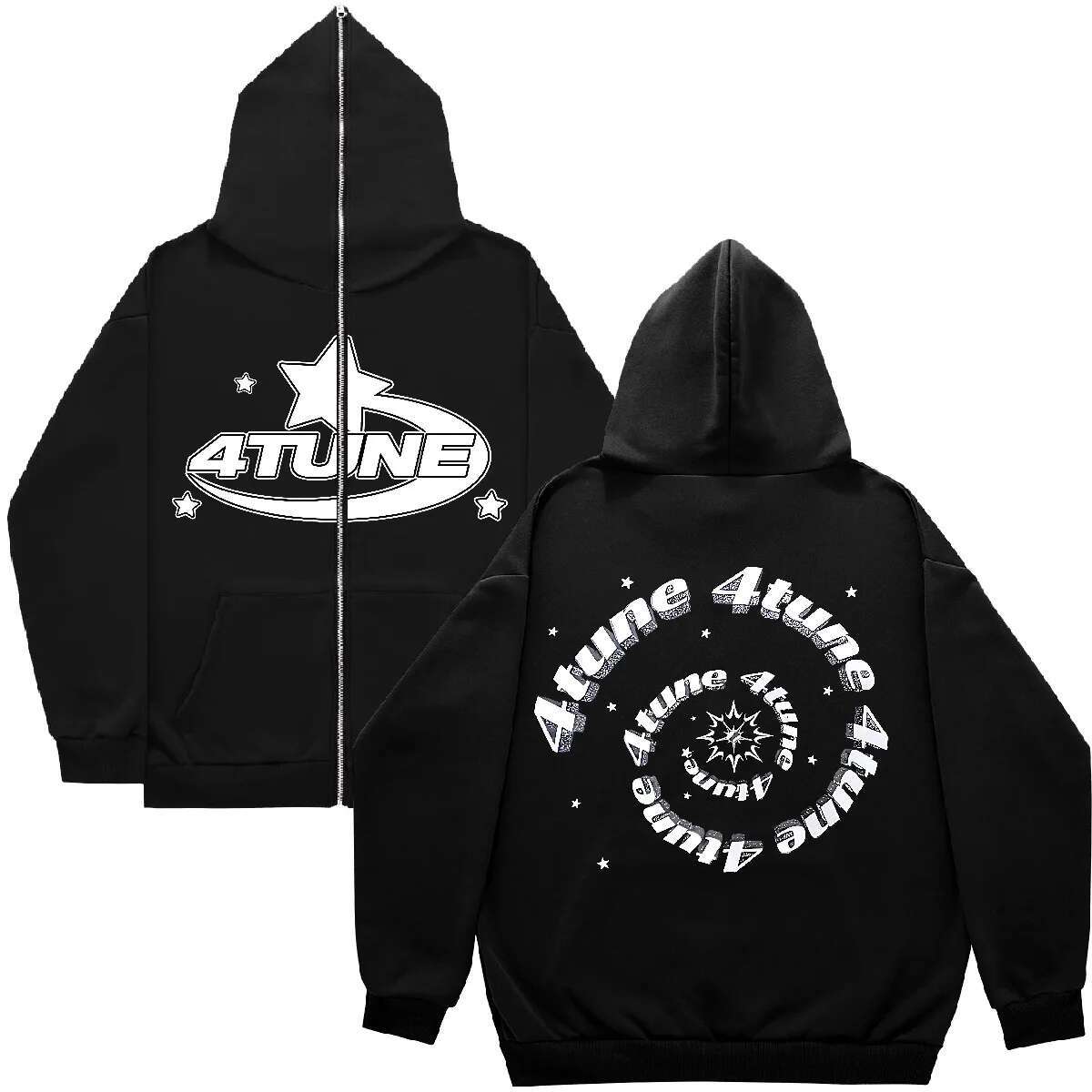Men Star Letter Printed Hoodies Haruku High Street Hooded Sweatshirts Y2k Streetwear Hip Hop Gothic Zip Up Loose Jacket Coats