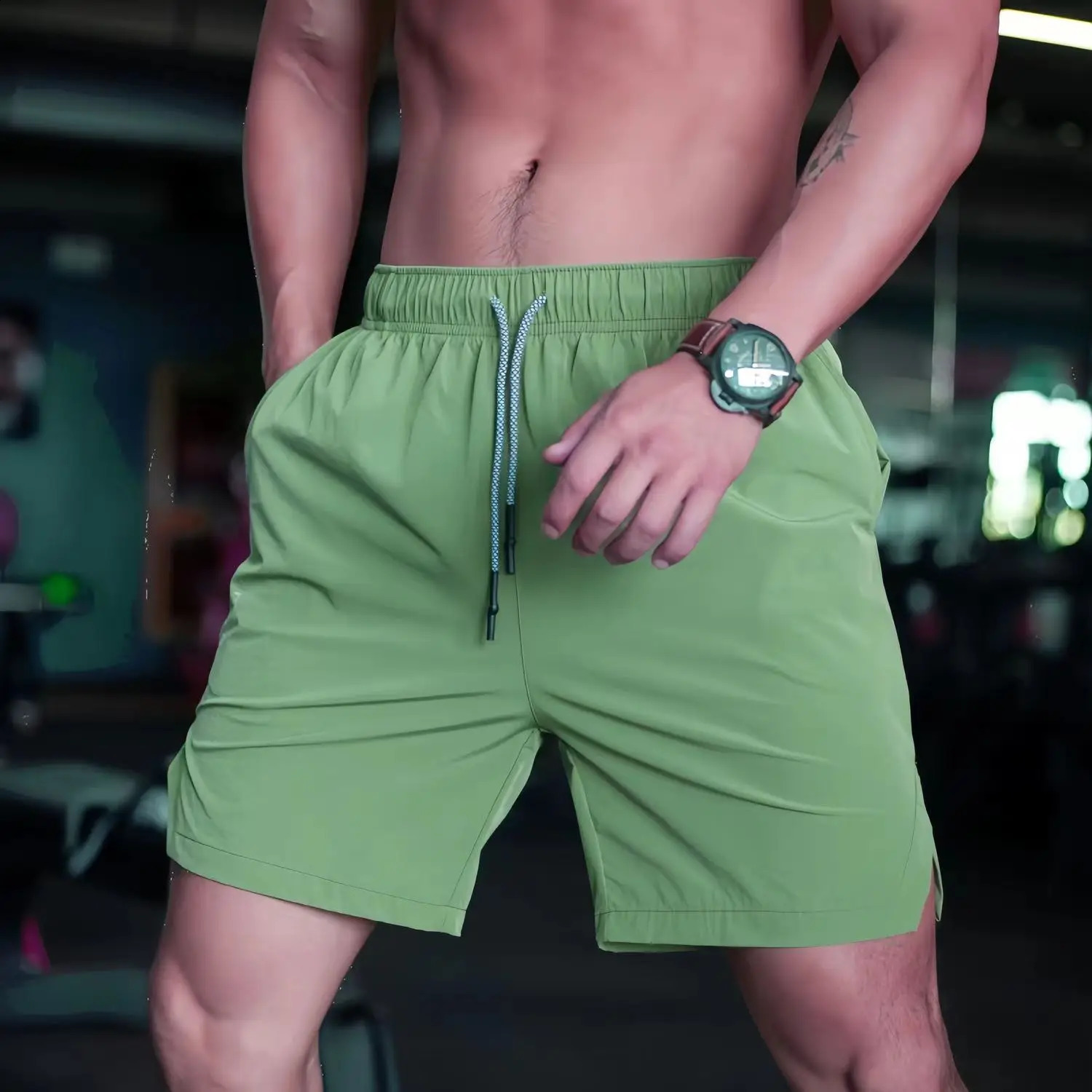 2024 Mens Gym Fitness Loose Sports Pants Summer Quick Dry Leisure Beach Brand 250312