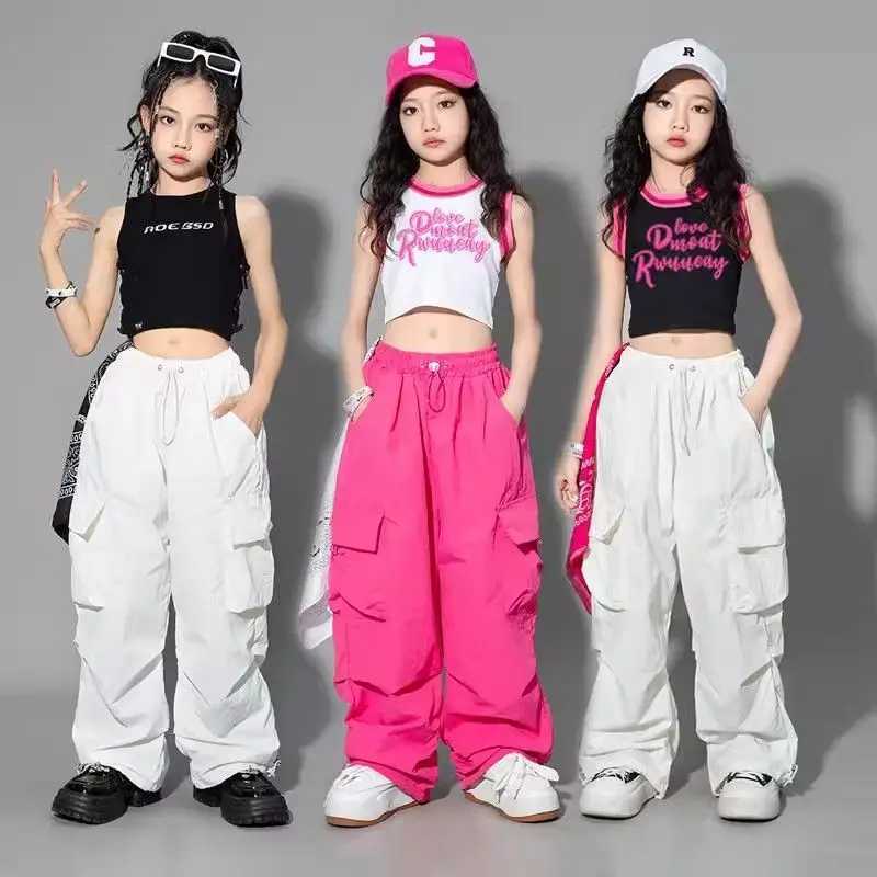 5-14 year old girls dance pants childrens hip-hop jogging pants straight pants Trousers high waisted retro casual youth street clothing bag pantsT2503