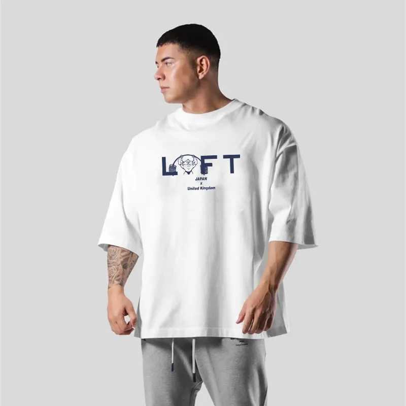 LYFT mens running sports cotton T-shirt fitness and bodybuilding loose print summer mens jogging training gym clothingT250318