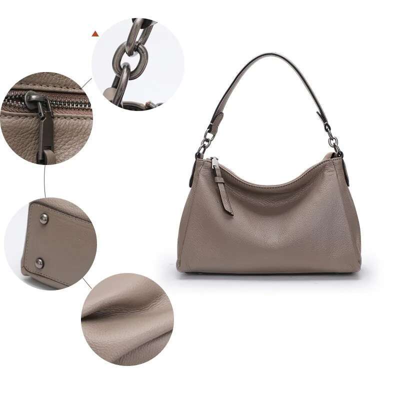 Aidrani Fashion Genuine Leather Women's Large Capacity Shoulder Solid Color Classic Cowhide Hourglass Underarm Bag