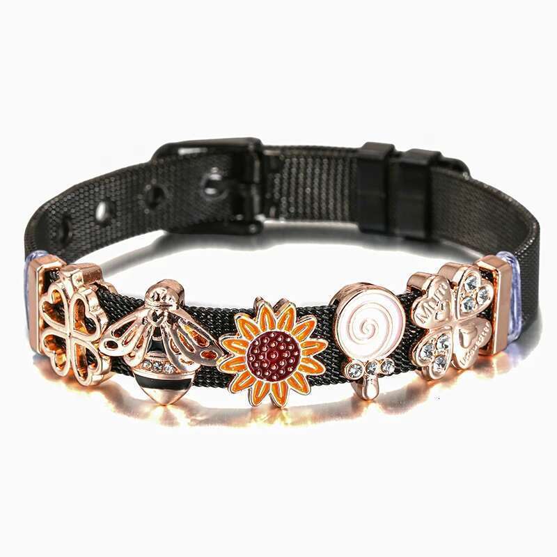 10mm Black Color Unicorn Rainbow Beads Charm Bracelets DIY Mesh Keeper Bracelet Bangle Pulseras Mujer For Women Men Jewelry Gift