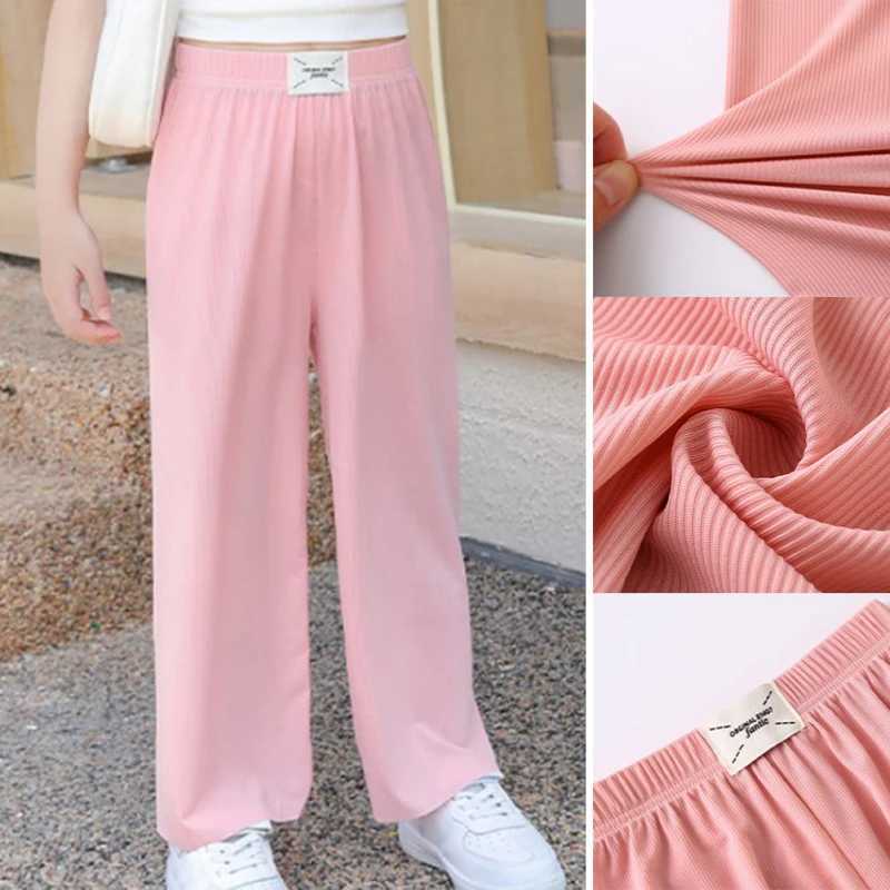 Girls loose wide leg pants thin cool sports pants summer childrens pleated straight pants childrens casual pants for ages 3-12T250318