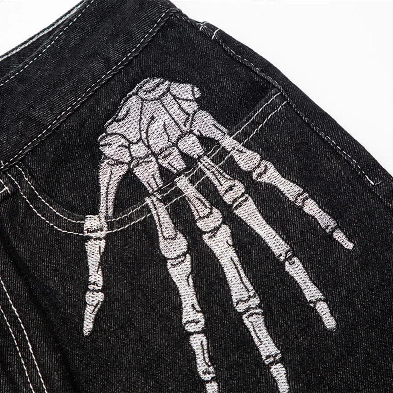 American High Street Dark Bone Embroidered Jeans Mens Fashion Loose Niche Wide Leg Straight Pants Cool 250317