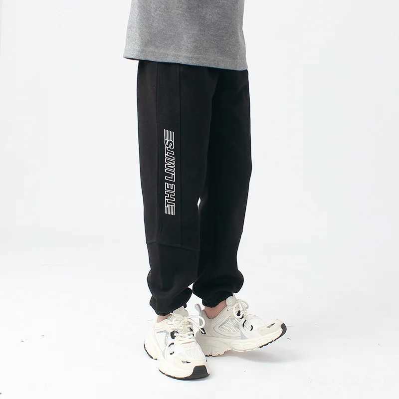 Youth boys clothing autumn childrens loose sports pants gray beige elastic waist Trouser cotton childrens long sports pants 4 8 12 yearsT250318