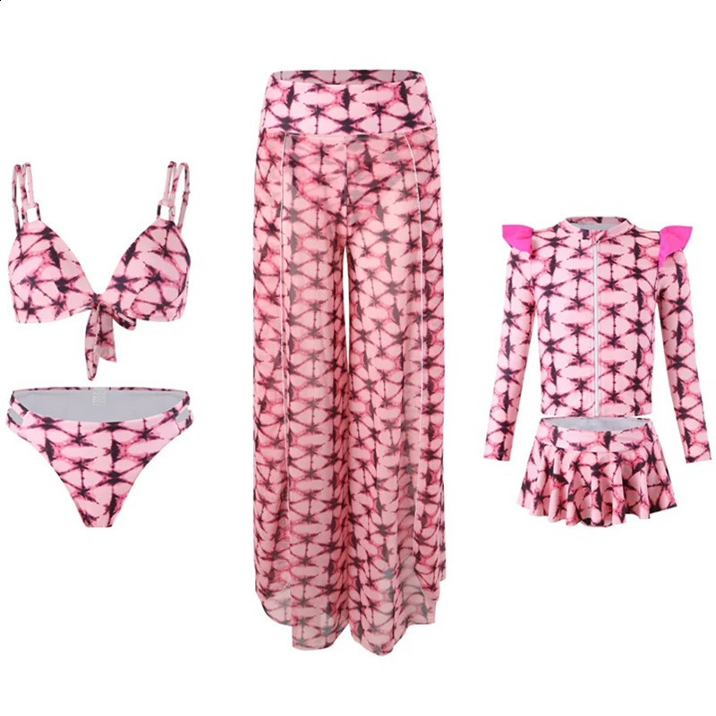 Summer Mother Daughter Bikini Swimwear Beach Bath Swimsuits Mommy and Me Clothes Matching Outfits Women Pants 3pcs 250319