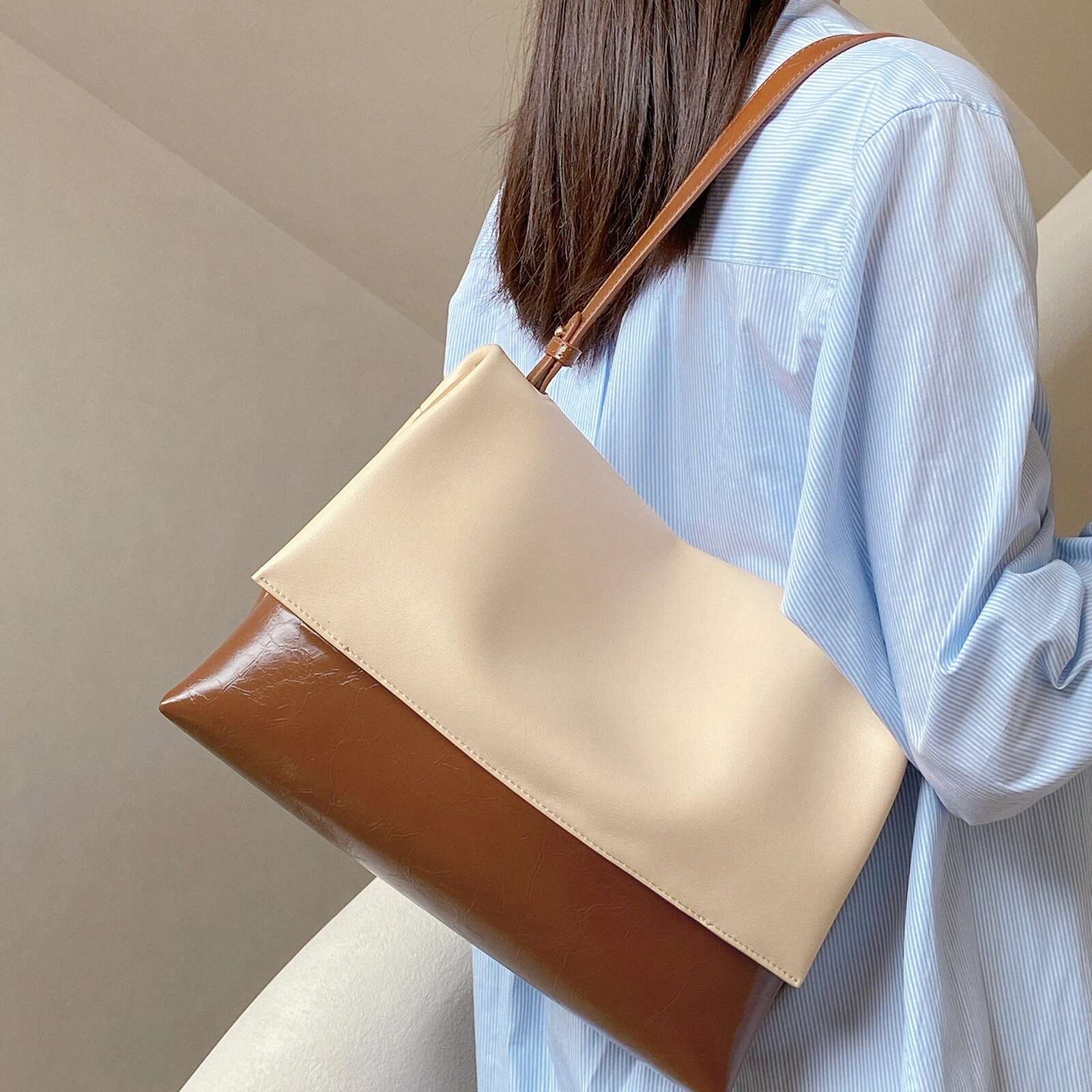 ITAMOOD Color Collision Large Capacity Messenger Fashion Tote Bag, Texture Ladies Hand Shoulder Bag