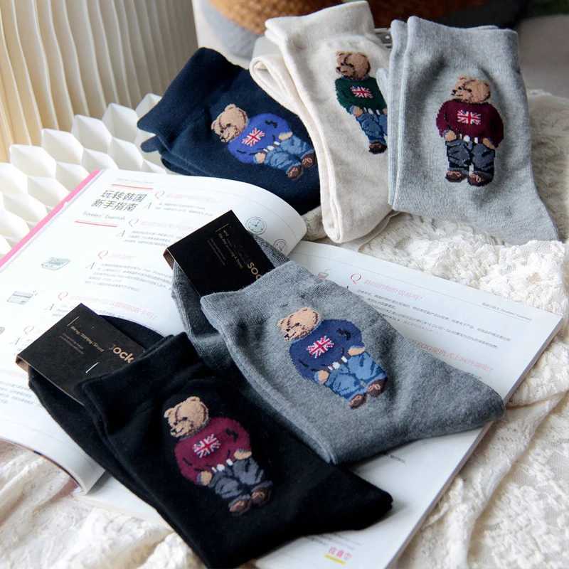 Cartoon Gentleman Bear Mens Socks Cotton Comfortable Harajuku Skateboarding Socks Novel Breathable Socks Designer Socks X250319