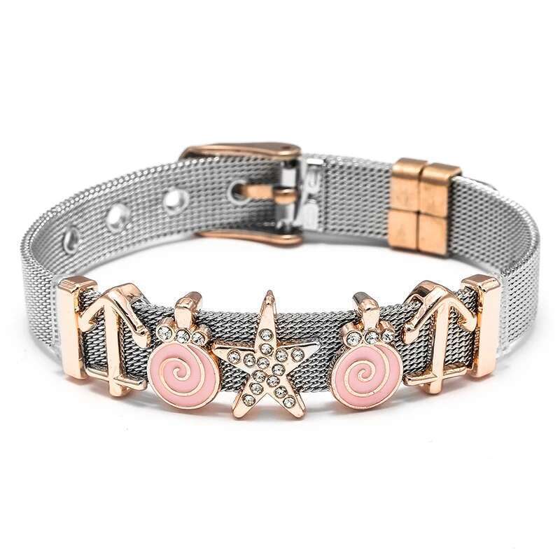 10mm Stainless Steel Mesh Bracelets Original Lollipop Star Beads Charm Keeper Bracelets Bangles For Women Fashion Jewelry Gift