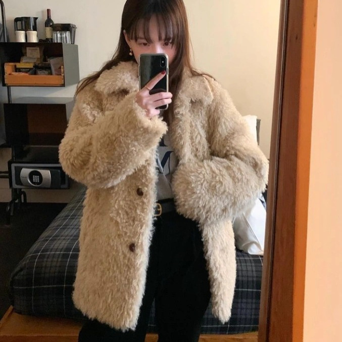 Non refundable, non exchangeable 2024 autumn new South Korean Dongdaemun le * obe lapel single breasted fur coat
