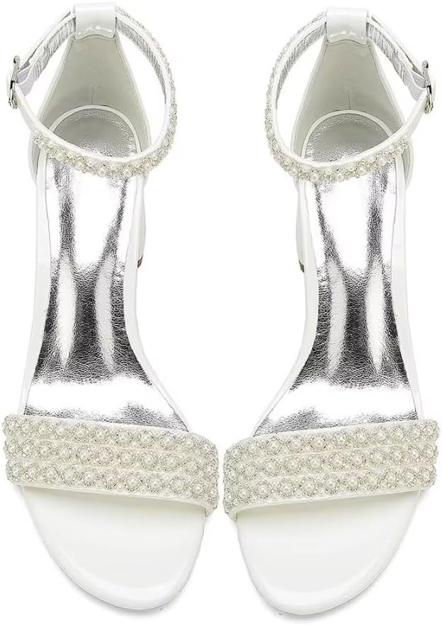 2025 New Designer sandals Thick heeled pearl wedding sandals with exposed toes, ankle strap, evening party, summer shoes