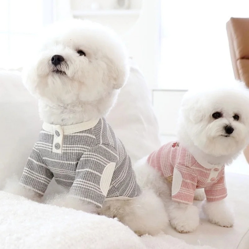 Spring Dog striped shirt dog outfit cute bear print puppy drawstring breathable cat shirt soft pet vest Chihuahua clothing 250318