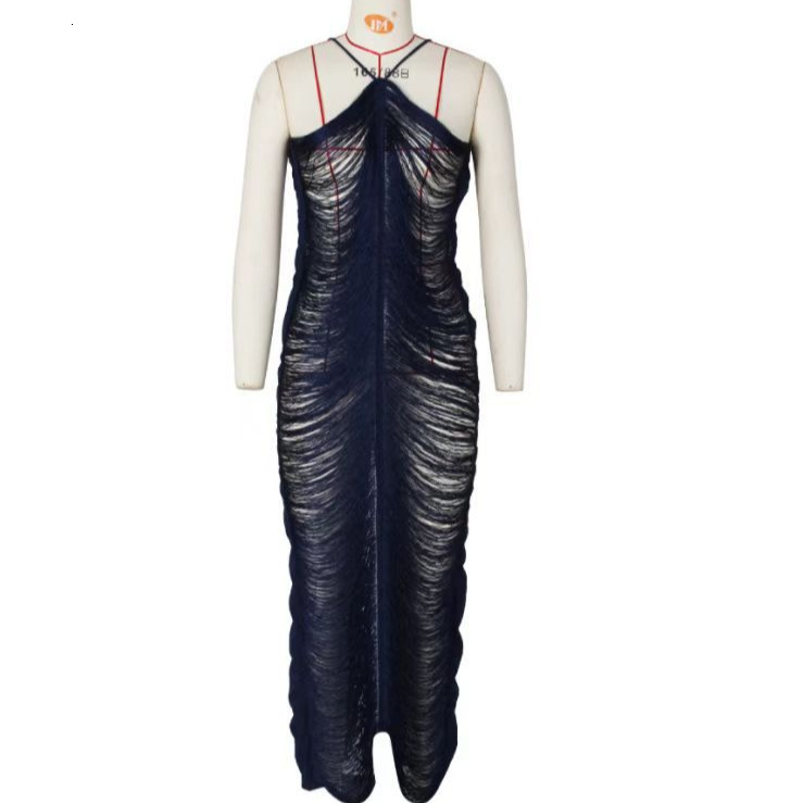 GY2398 Fashion Tassel Back Split Hanging Neck Dress