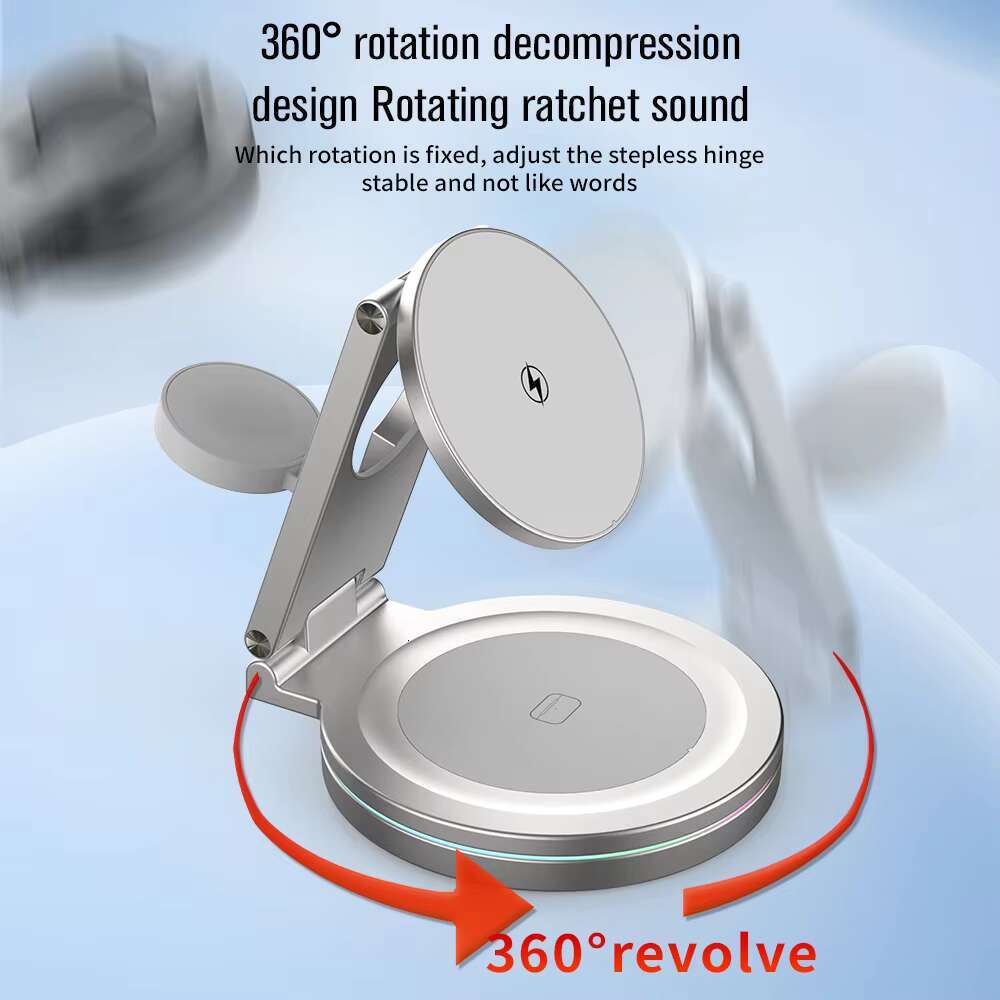 New 3 in 1 Foldable Magnetic Wireless Charger 15W Smart Fast Charging Station 360 Degree Rotation for iPhone 15/14/13/12 Apple