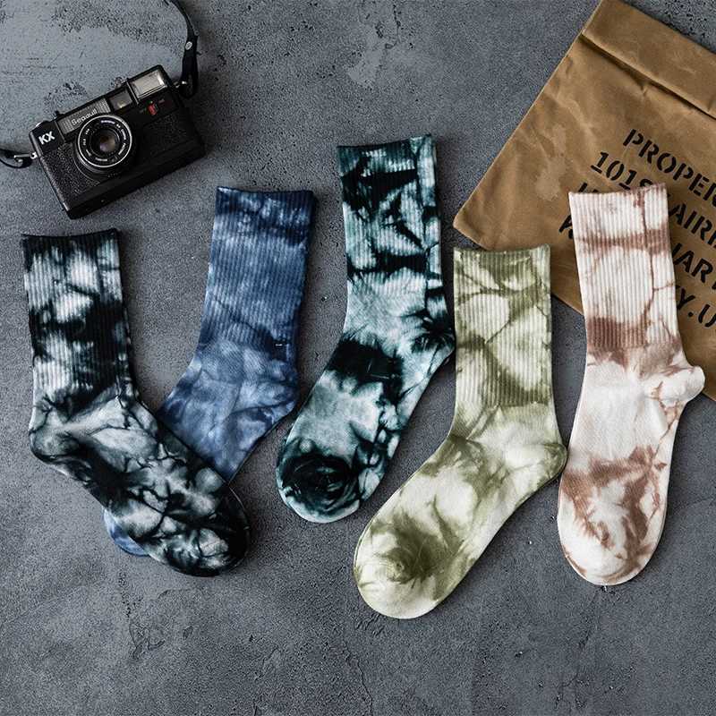 Socks Mens Streetwear Vortex Tie-dye Stockings Cotton Harajuku 3 Pairs/Box Women Socks Fashion Weed Hip Hop Pack Couples X250319