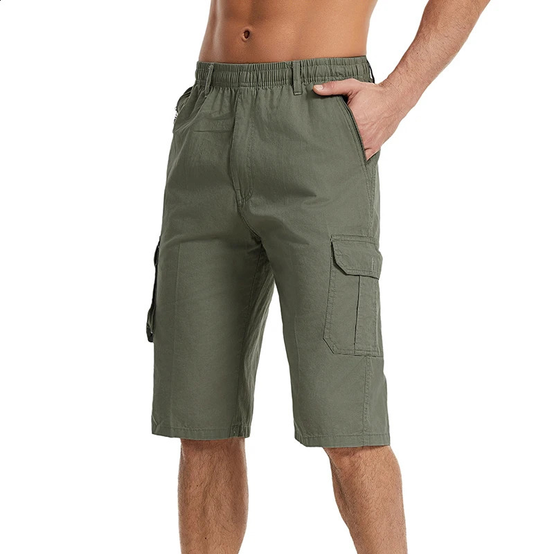 Plus 6XL calf length cargo shorts mens casual breathable summer pants multi pocket work drawstring 250319