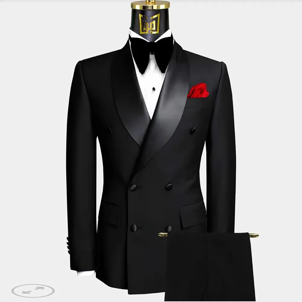 Black Groom Tuxedo Fit Slim Men Suits For Wedding Double Breasted Jacket Pants 2 Pieces Business Office Outfit Prom Man Clothing 250311