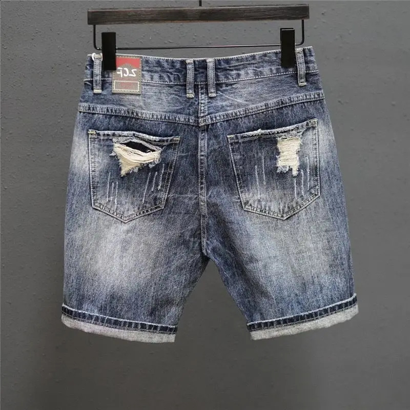 Fashion Vintage Korean Mens Summer Denim Shorts with Distressed Holes Slim Fit ner y Clothing Men 250317