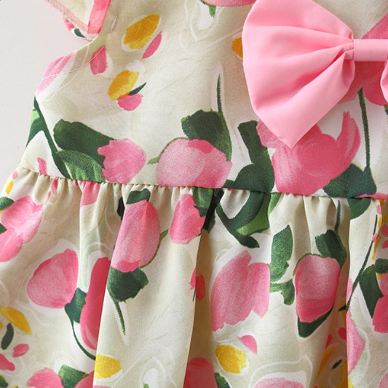 03 years old Summer girl peach print bow sleeve top and shorts set cute cotton twopiece for girls 250319