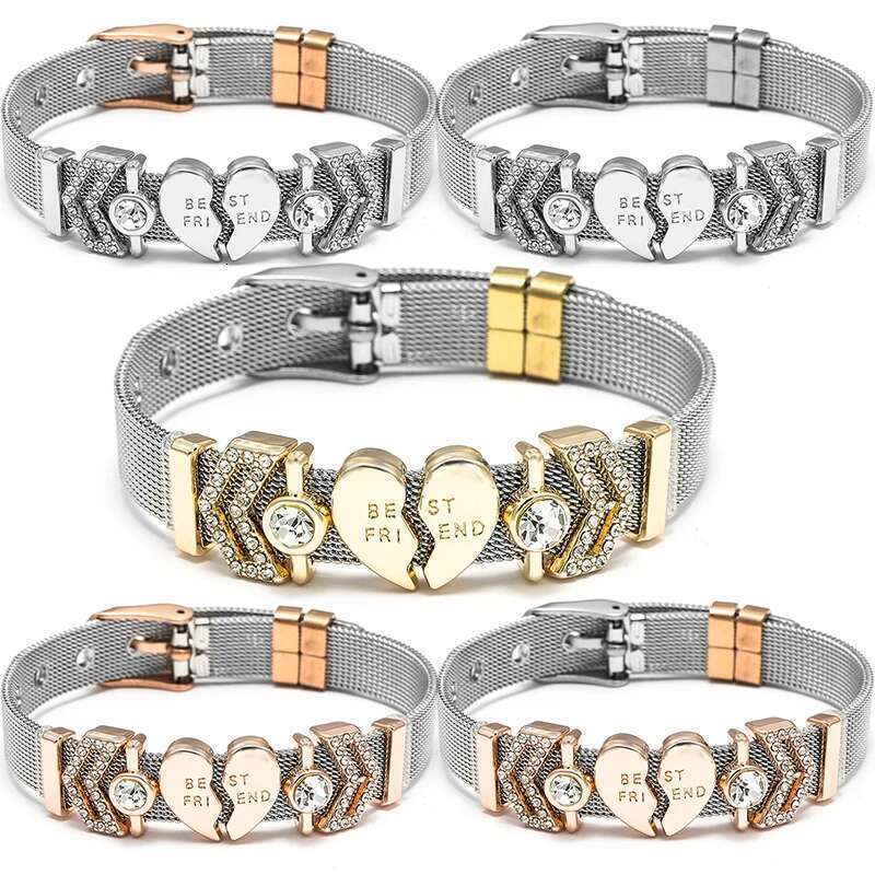 Crystal Best Friend 10mm Beads Stainless Steel Mesh Bracelets DIY Charm Keeper Bracelets For Women Friend Fashion Jewelry Gift