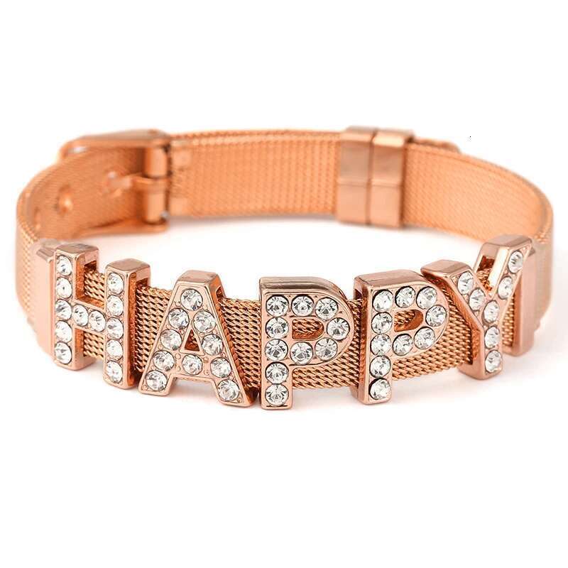 10mm Crystal HAPPY Beads Charm Bracelets DIY Mesh Keeper Bracelets Bangle Pulseras Mujer For Women Men Best Fashion Jewelry Gift