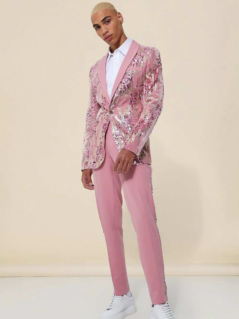 Cool Wedding Tuxedos One Button Sequins Casual Men Suit Shawl Lapel 2 Piece Set Jacket Pants Groom Business Blazers Customized