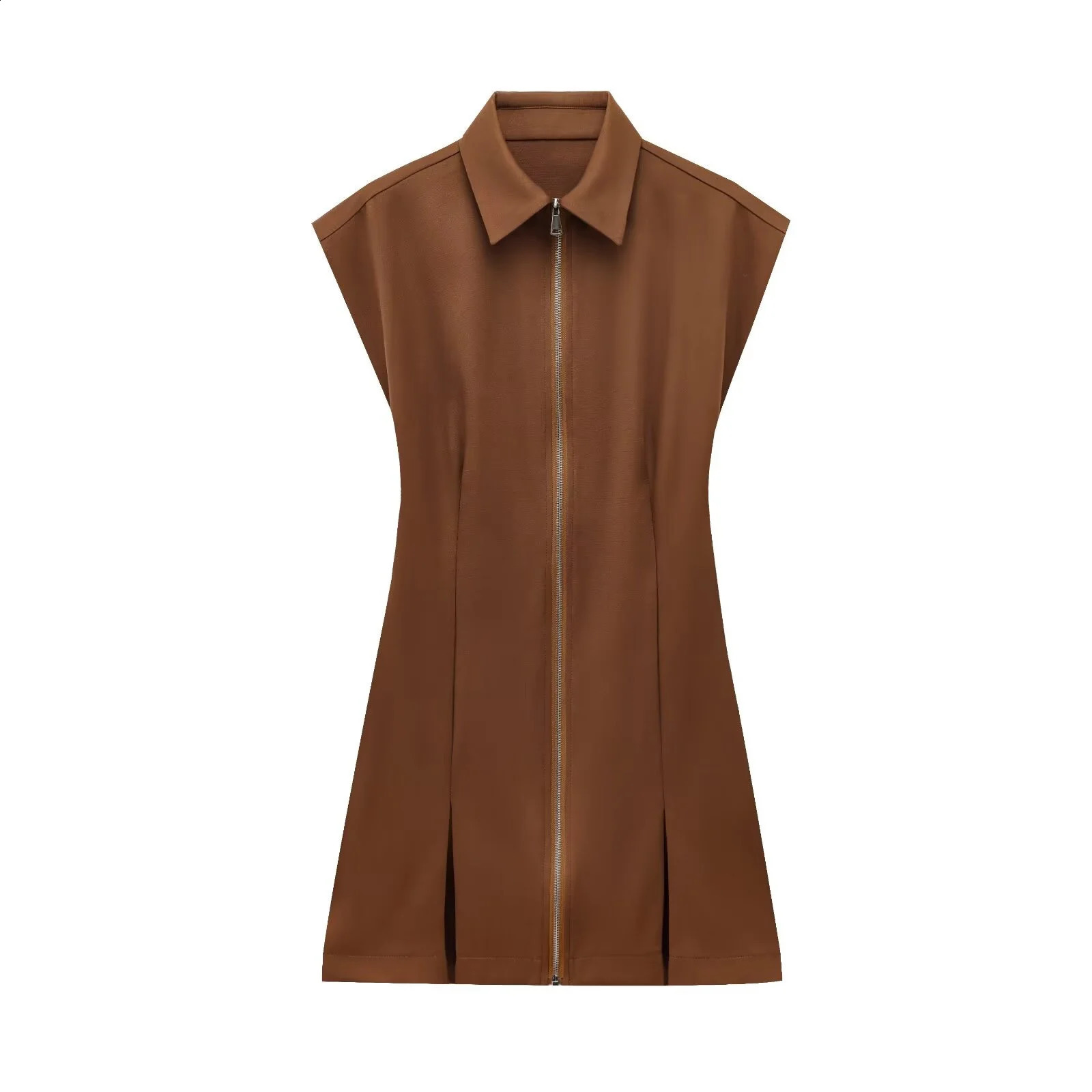 RARA Womens Sleeveless Collar Zipper Dress with Wrinkle Details Fashionable n Suitable for Daily Wear and Semi Formal Activities 250319