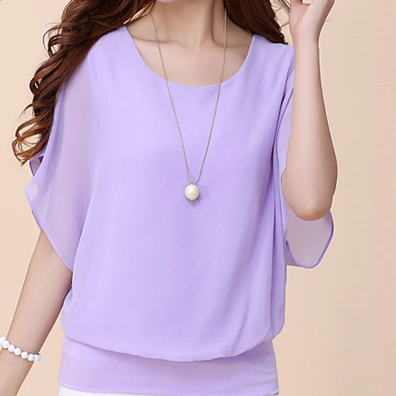 Clothes Solid Full Match Elegant Office Womens Trend Shirt and Casual French Chiffon Plus Bat Sleeve Crop Top 250319