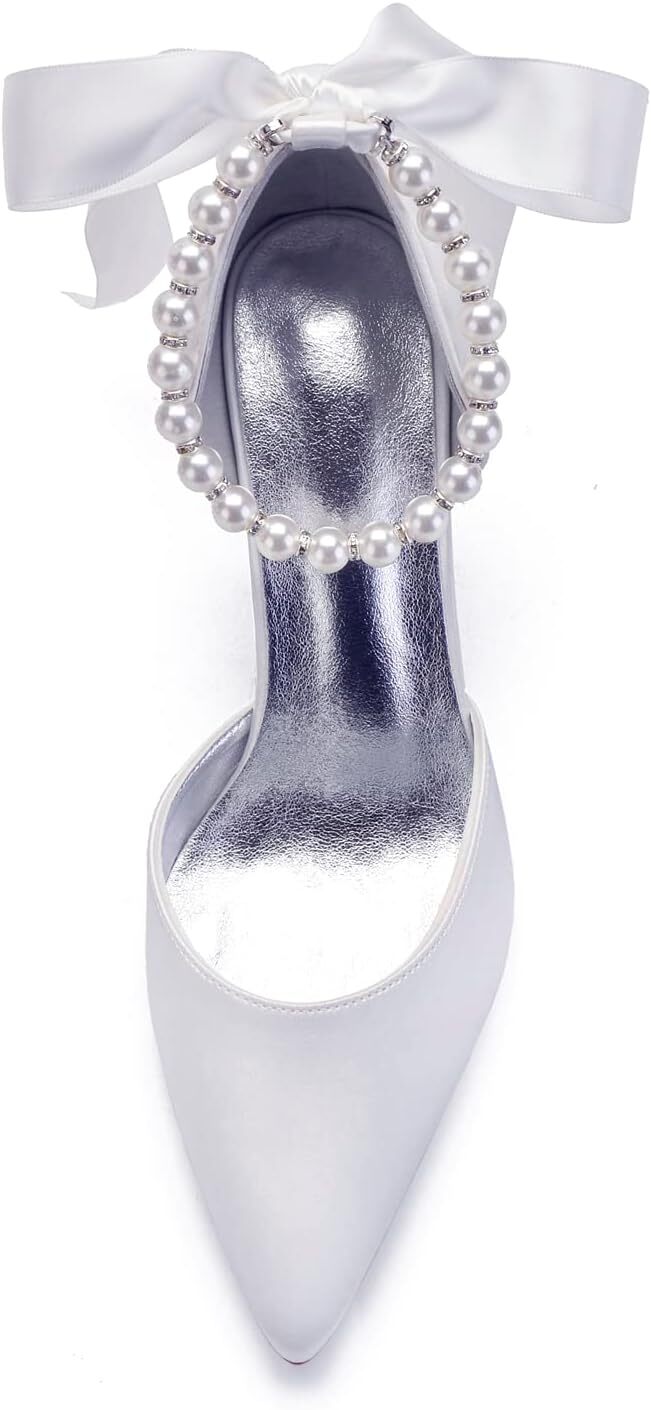 2025 New With Box Designer sandals Women's Pearl White Wedding Shoes Bridal High Heels Pointed Bridal Shoes Satin Ball Party Dress High Heels San