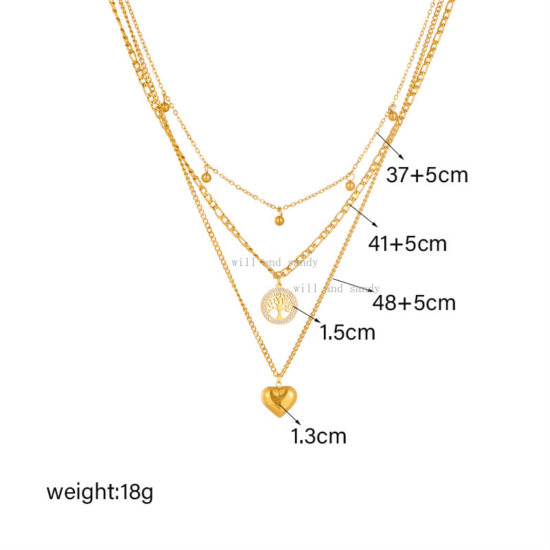 18k Gold Stacking Necklace Choker Designer Jewelry Crystal Tree of Life Heart Pendants Stainless Steel Gold Chains for Woman Luxury Jewelry Gift