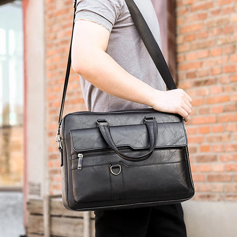 Polarshe Men Briefcase Bag Leather Man Handbag Large Capacity 14 inch Laptop Bag Business Man Shoulder Messenger Bag 250319 - view 5