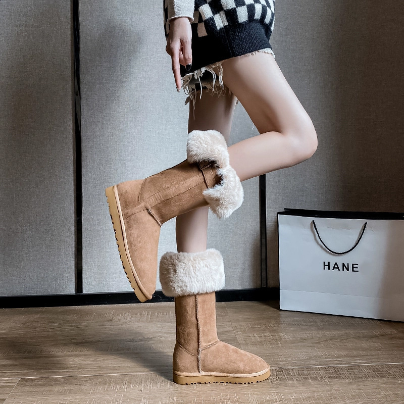 Womens long tube snow boots big head comfortable winter boots womens thick warm cotton shoes 241007
