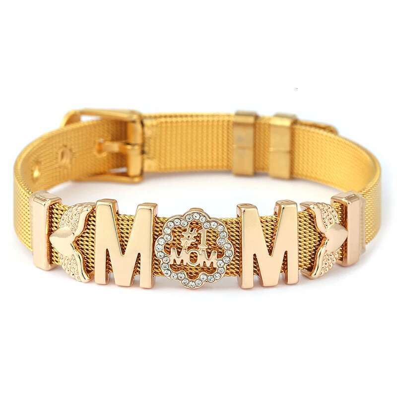 New Arrival I Love Mom Wine Glass Charm Slide Beads With Brand 10mm Stainless Steel Mesh Bracelets For Women Mother Jewelry Gift