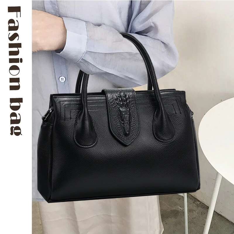 Aidrani 2024 Fashion Genuine Leather Handbag Large Capacity Women's Briefcase 100% Soft Cowhide Square Bag