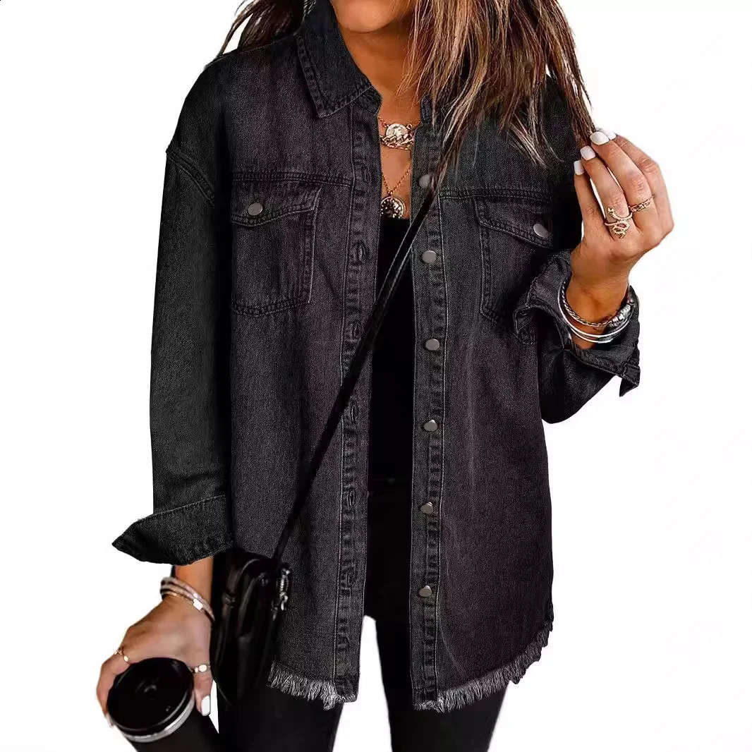 Womens Denim Coat Shirt Coats Turn Down Collar Y2k Streetwear Open Stitch Jacket Single Breasted Casual Loose Jackets 2025 250319
