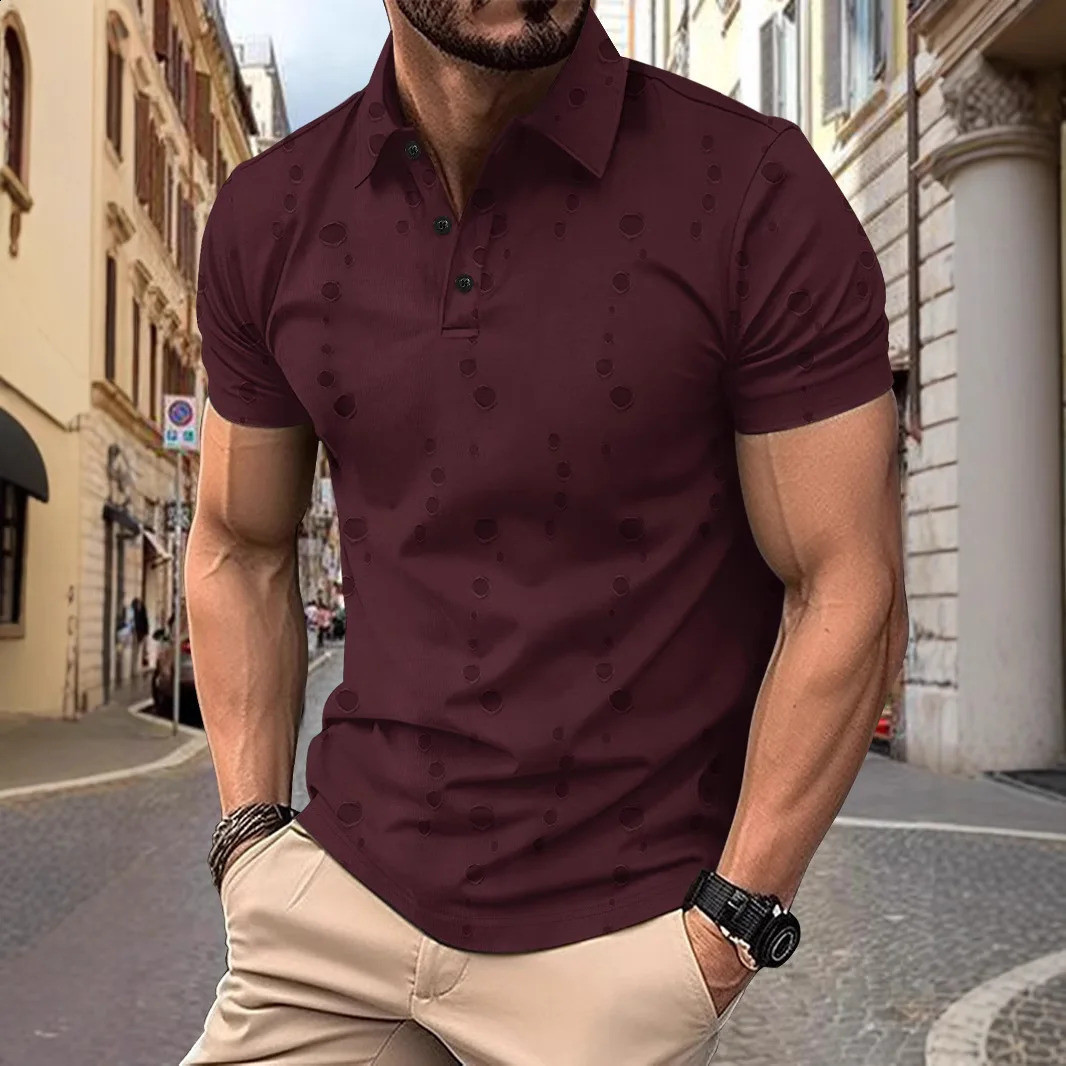 Summer Mens Fashion 3D Printed Short Sleeve Polo Shirt Solid Color Casual Jacket Collar 250317